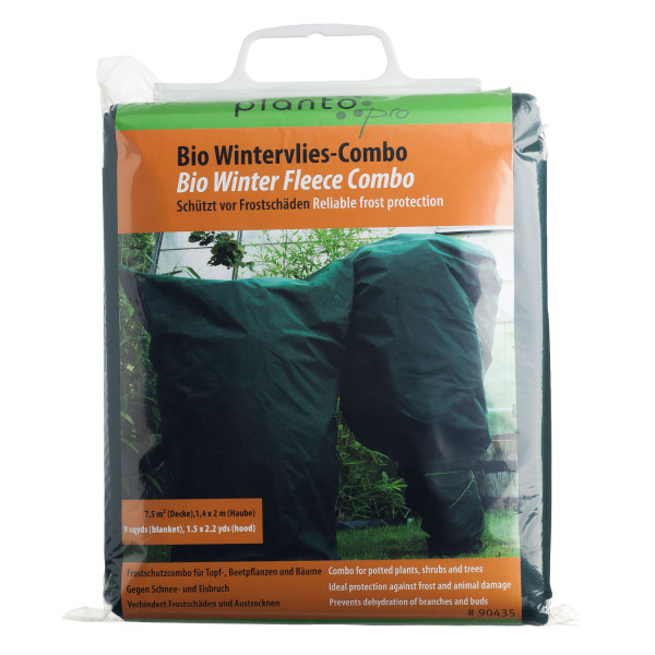 Bio Wintervlies Combo "planto pro" - Maße ca. 1,50 x 5 m /7,5 m² (Decke), 1,40 x 2 m (Haube) - 1/4 Chep Display Karton mit 10 Packungen Art. 90435